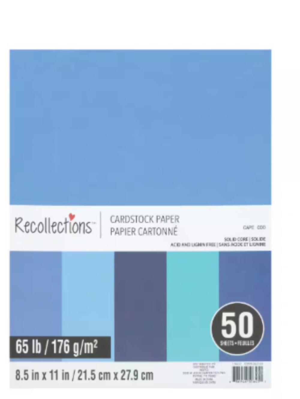 8.5" x 11" 65lb. Cardstock Blues Paper Pack by Recollection, 50 Sheets